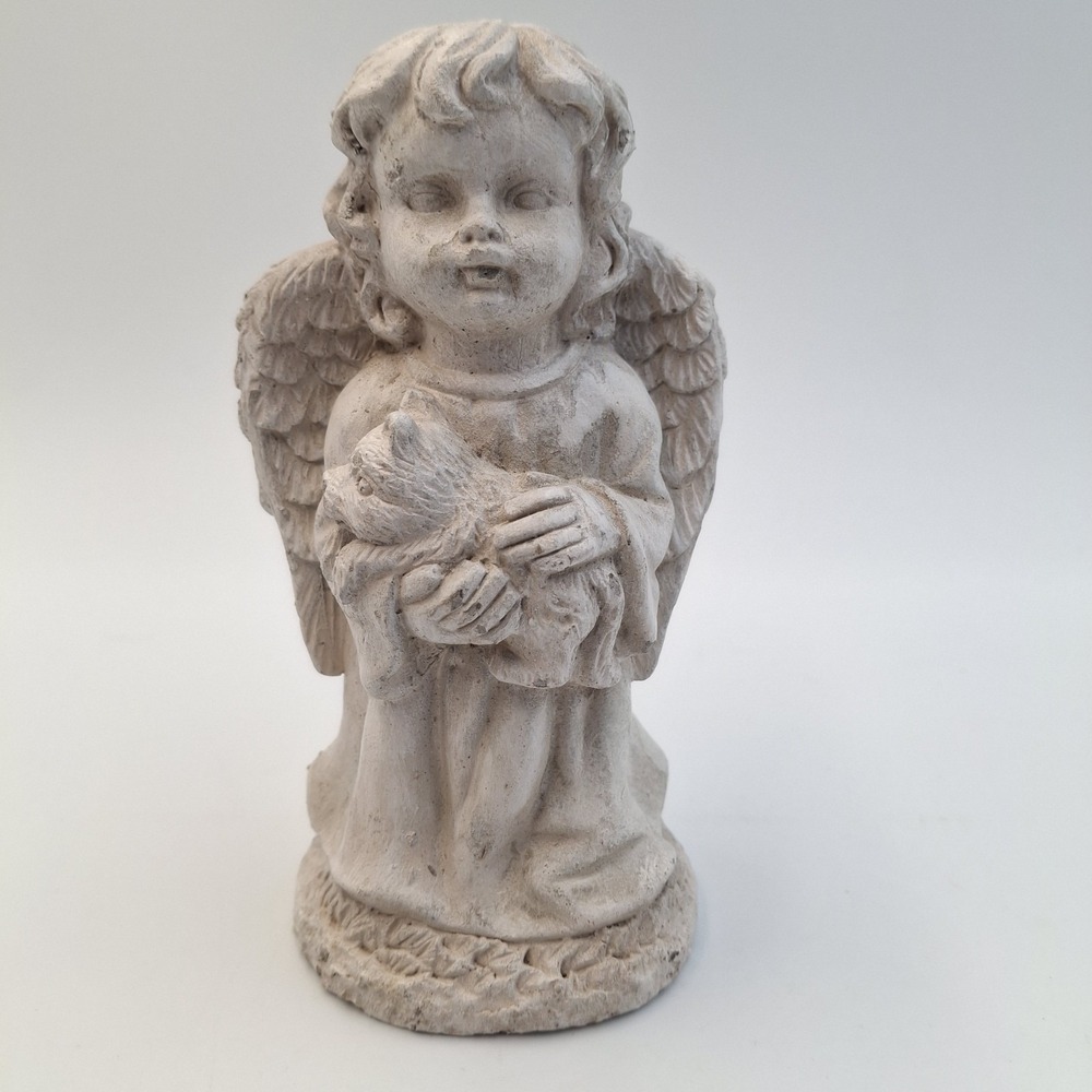 Vintage Momentum Brands Angel Cherub Holding Dog Puppy‎ Figurine 5" Resin Gray
